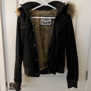 TNA Aritzia black fur lined jacket